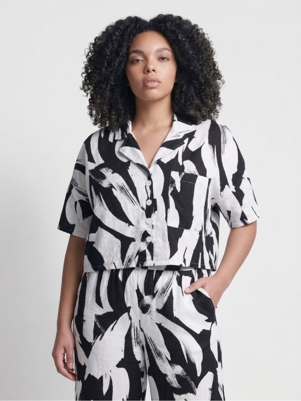 DKNY Black and White Printed Wide-Leg Coordinates